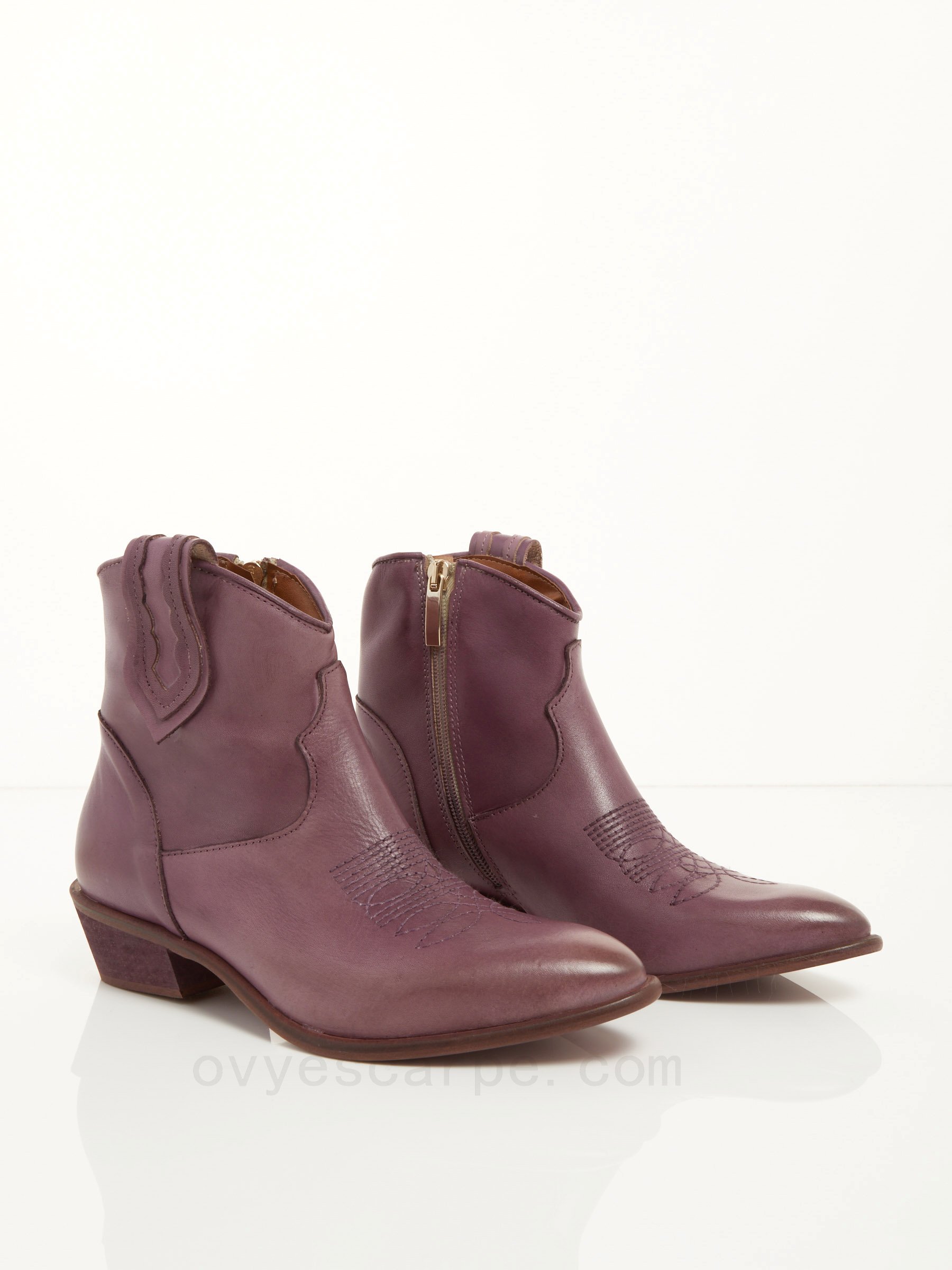 Leather Cowboy Ankle Boots F08161027-0499 Economiche